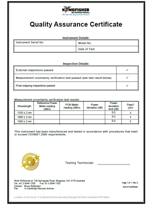 QA Certificate